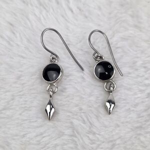 Lia Sophia Silver Tone Black Stone Drop Dangle Hook Earrings